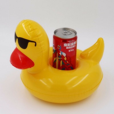 factory newest INS hot top quality plastic portable lovely duck pool floating custom drink cup holder inflatable drink holder