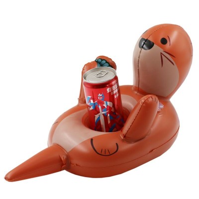 factory newest INS hot top quality pvc portable pool floating custom drink cup holder sea lion animal inflatable drink holder