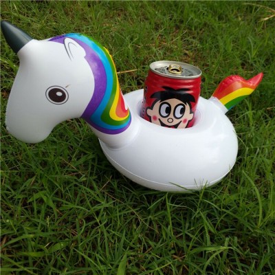 factory newest INS hot top quality plastic portable rainbow horse pool floating custom drink cup holder inflatable drink holder