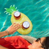 factory newest top quality pvc portable pool floating custom drink cup holder lovely pineapple two cup inflatable cup holder