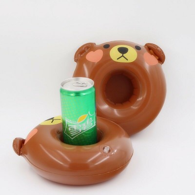 factory newest INS hot top quality plastic portable lovely bear pool floating custom drink cup holder inflatable drink holder