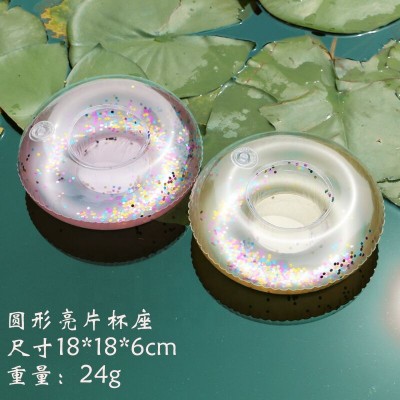 factory newest INS hot top quality pvc portable pool floating custom drink cup holder glitters inflatable drink holder