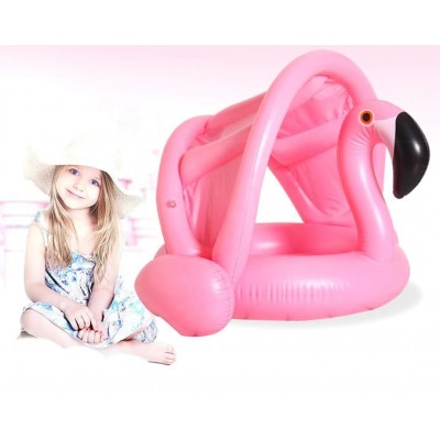 factory  hot selling top quality ride-on summer swimming multi-function pink flamingo inflatable baby float with sunshine shades